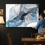 Blue Abstract Canvas Wall Art Print | Fluid Marble Effect Abstract Art