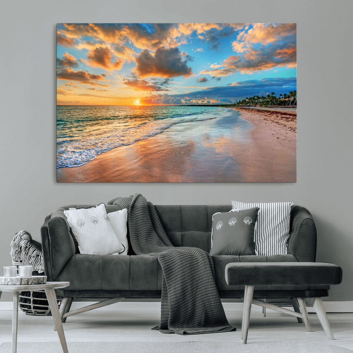 Sunset Beach Canvas Wall Art | Tropical Triptych Seascape Print