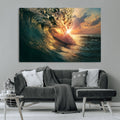 Ocean Wave Sunset Canvas Wall Art | Triptych Seascape Print