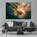Ocean Wave Sunset Canvas Wall Art | Triptych Seascape Print