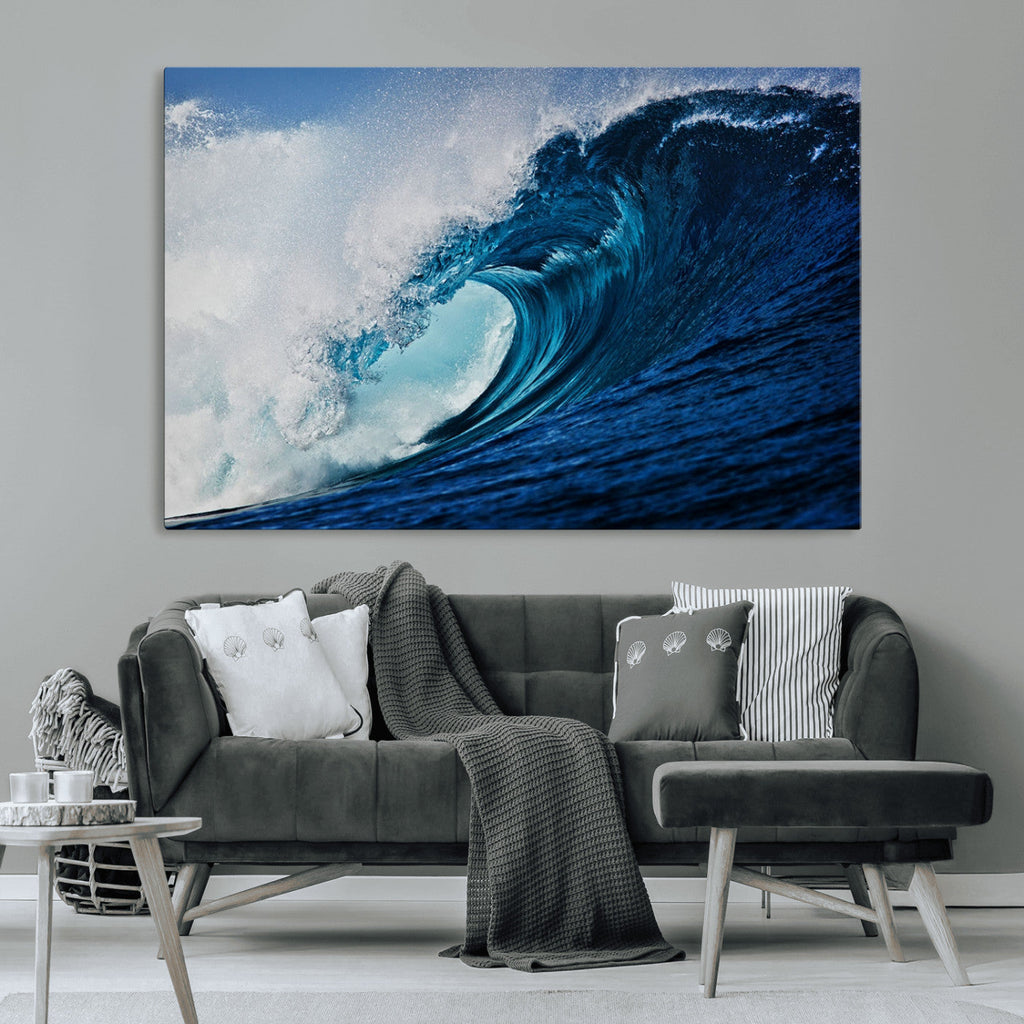Ocean Wave at Sunset Canvas Art, Large Wall Print of Vibrant Water Waves