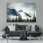 Mountain Mist Canvas Wall Art Print | 3-Panel Foggy Forest and Mountain Landscape