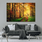 Sunlight Through Trees Wall Art Canvas Print | Autumn Forest Wall Art