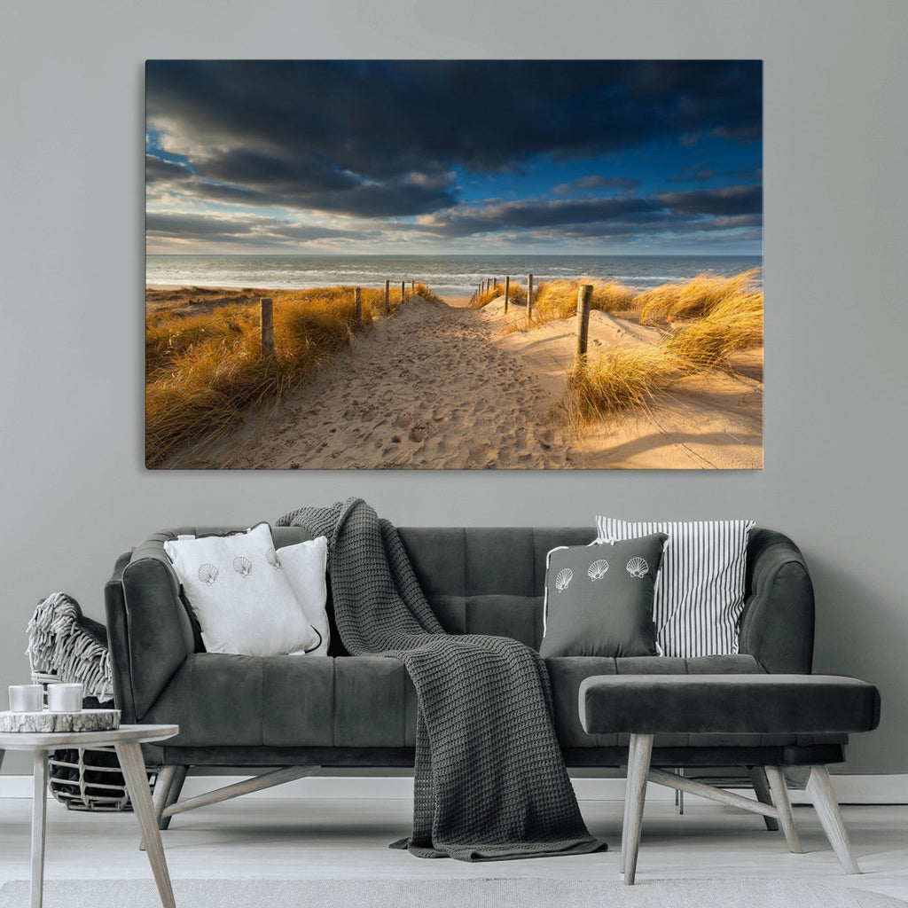 Ocean Beach Dark Clouds Wall Art Canvas Print