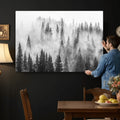 Forest Wall Art Print | Foggy Pine Forest Canvas Wall Art, Black and White Nature Decor
