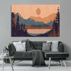 Modern Boho Sunset Canvas Print, Mountain Landscape Triptych