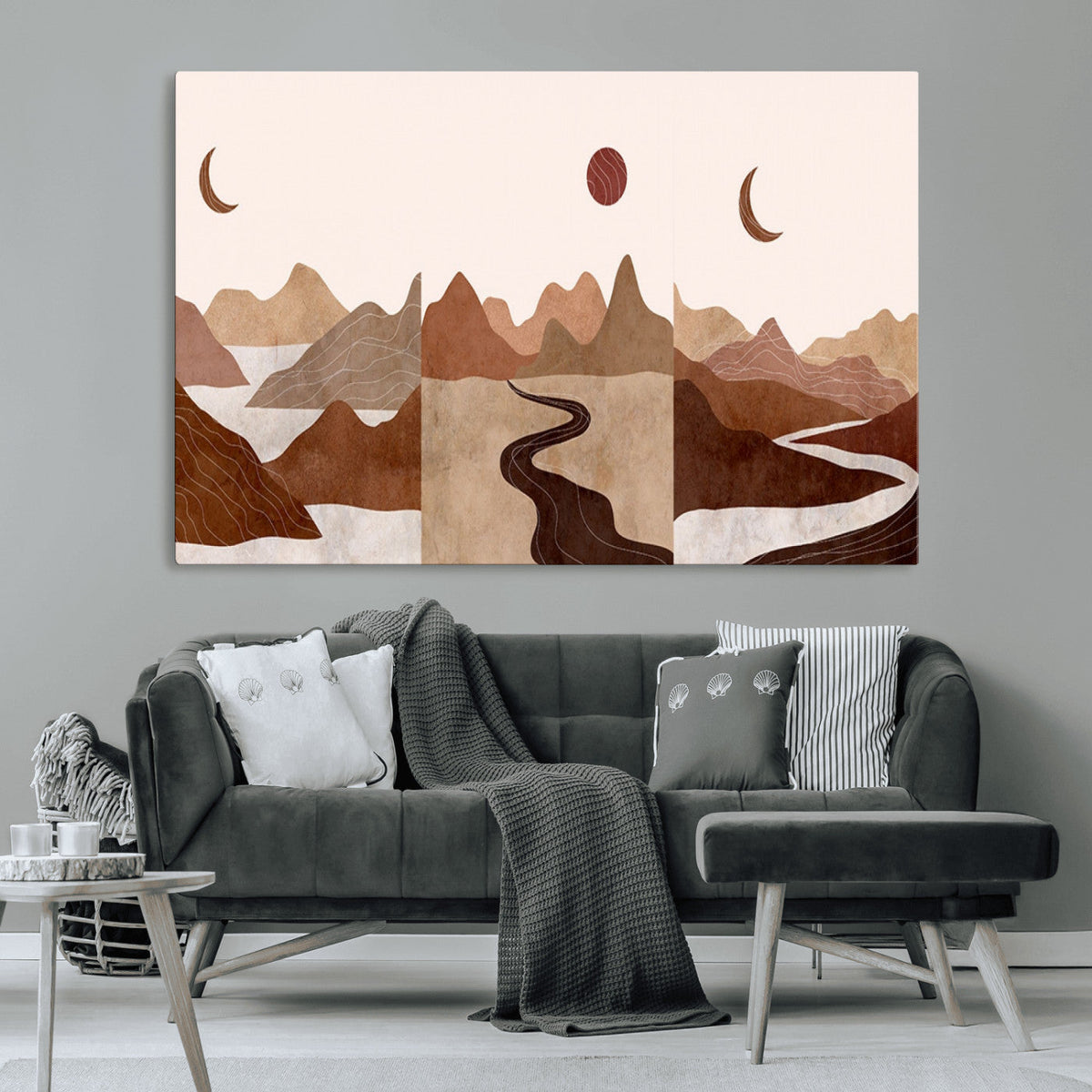 Boho Wall Art Canvas Print Set | Mid-Century Bohemian Wall Artwork, Boho Neutral