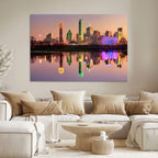 Colorful Dallas City Lights Night Skyline Wall Art Print