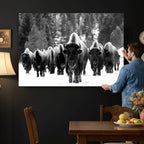 Bison Herd in Snow Wall Art Canvas Print | Rustic Western Bison Wall Art for Living Room and Farmhouse Decor