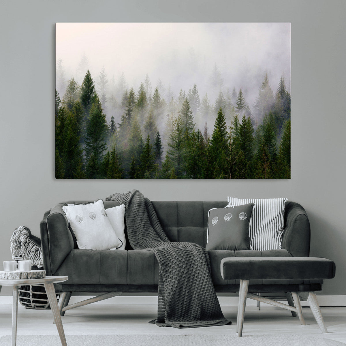Forest Wall Art Canvas Print | Foggy Forest Wall Art | Pine Wood Forest Print