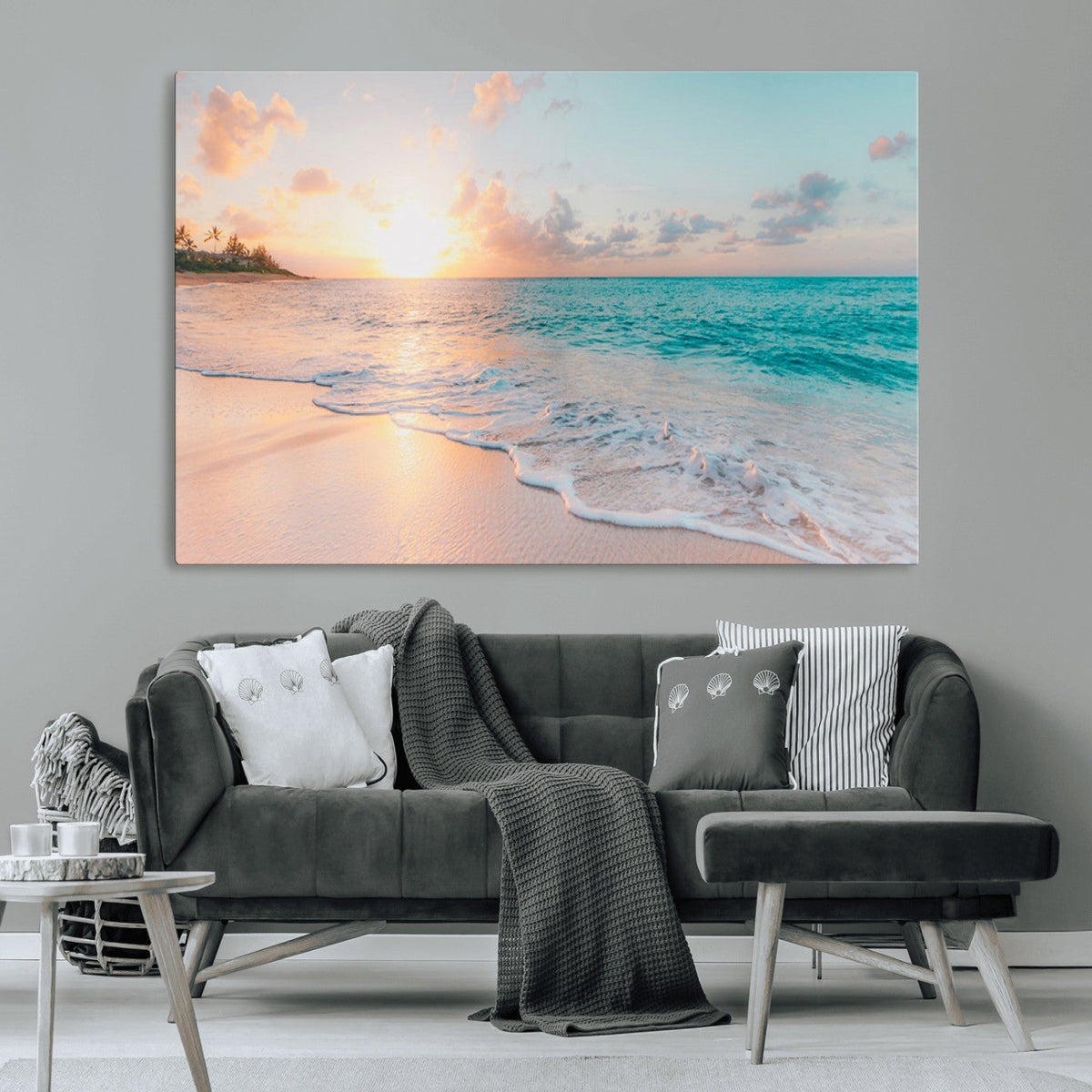 Beach Wall Art, Stunning Ocean Sunset Canvas Print with Coastal Design for Relaxing Home Decor