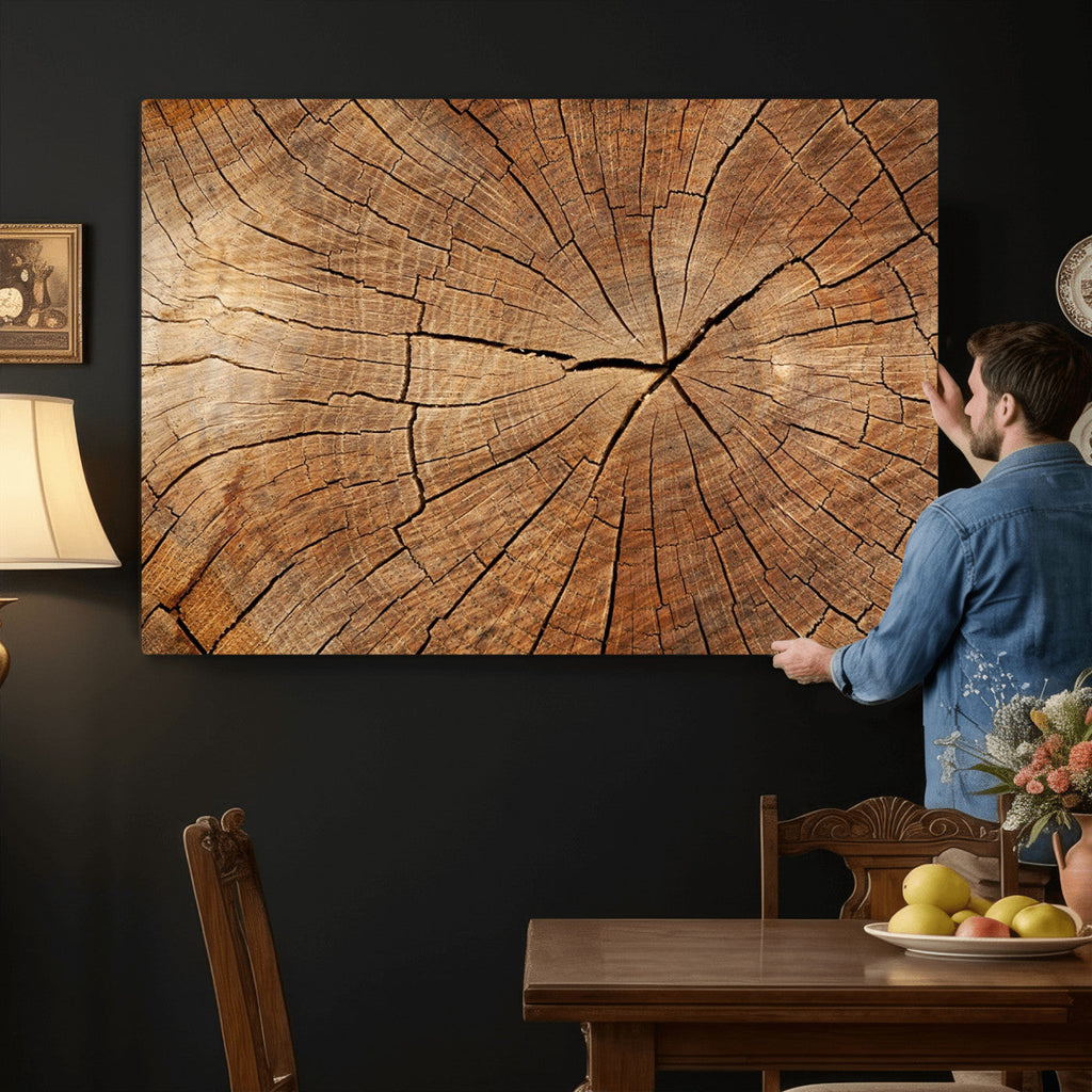 Tree Ring Canvas Art, Rustic Wood Grain Wall Art, Tree Slice Decor for Modern Homes