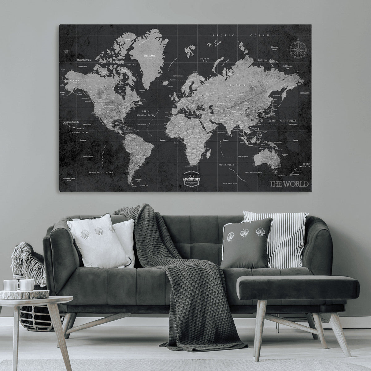 World Map Canvas Print, Detailed Map of the World Wall Art for Home or Office
