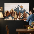 Rustic Abstract Wood Panel Effect Canvas | Mountain Range Top Wood Wall Art Canvas Print