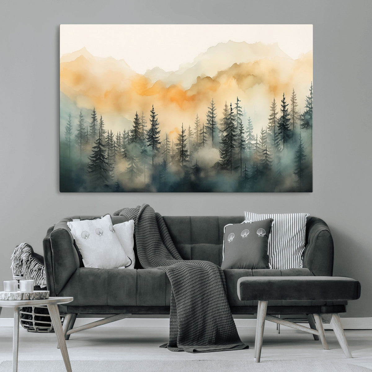 Abstract Forest Print | Mountain Wall Art | Autumn Landscape Canvas Print