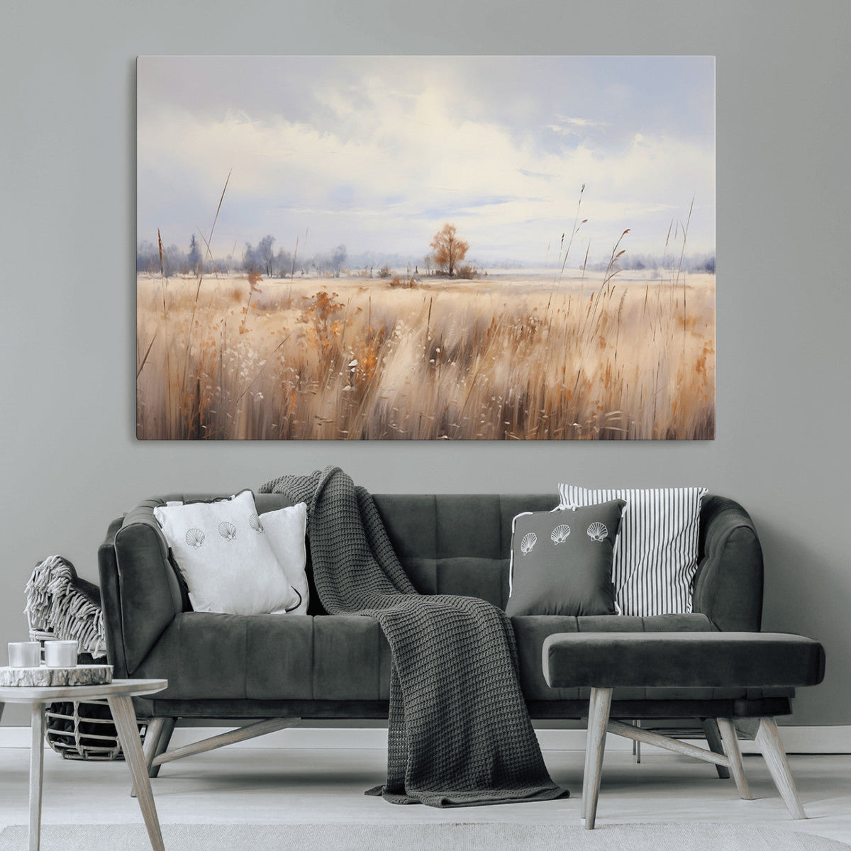 Golden Fields Wall Art Print Canvas | Serene Minimalist Landscape for Farmhouse Decor