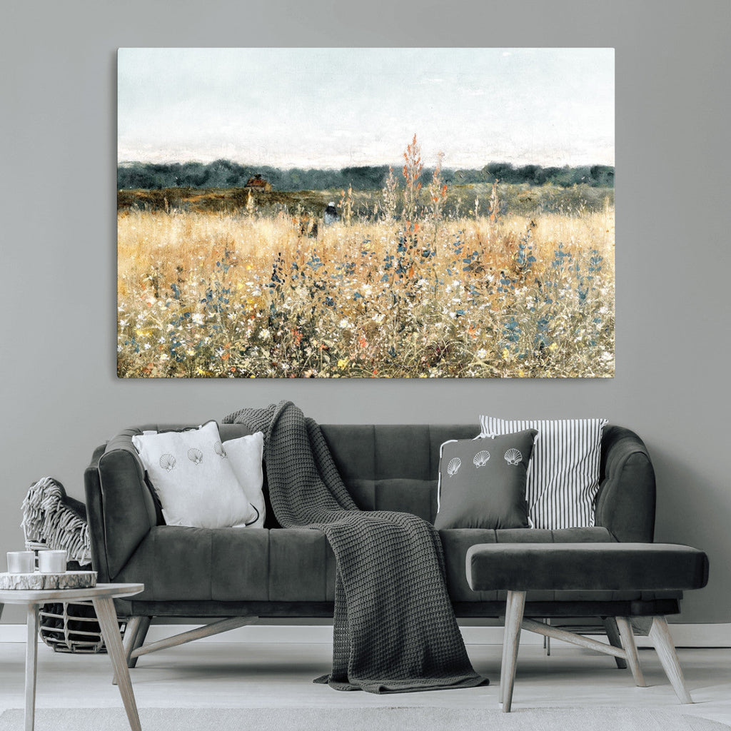 Wildflower Field Wall Art Canvas | Nature-Inspired Landscape Canvas Print for Living Room or Office