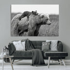 Bear and Cub Wall Art Canvas | Grizzly 399 Bear and Cub Black and White Wildlife Print
