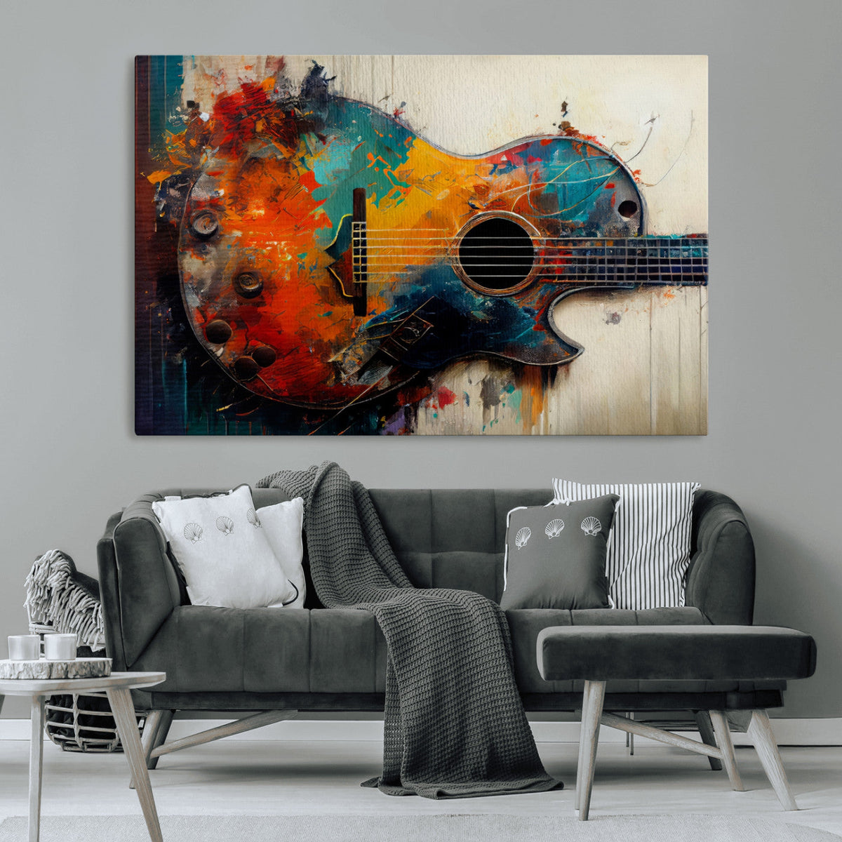 Abstract Guitar Wall Art Canvas | Vibrant Music-Inspired Art for Living Room or Studio