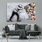 Banksy Art Behind the Curtain Street Wall Art Canvas Print | Urban Graffiti Style Wall Decor
