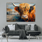Highland Cow Abstract Canvas Wall Art, Bold Farmhouse Decor