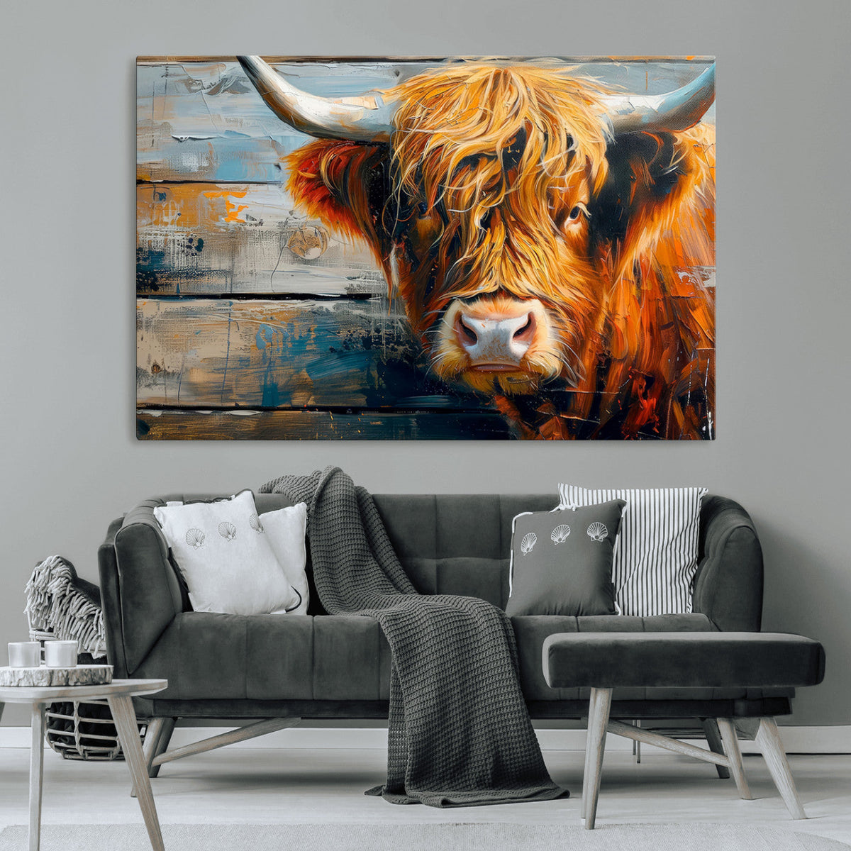 Highland Cow Abstract Canvas Wall Art, Bold Farmhouse Decor