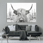 Rustic Charm, Cow Longhorn Black White Bighorn Wall Art