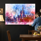 Disney Wall Art: Dreamy Watercolor Cinderella Castle Canvas Print
