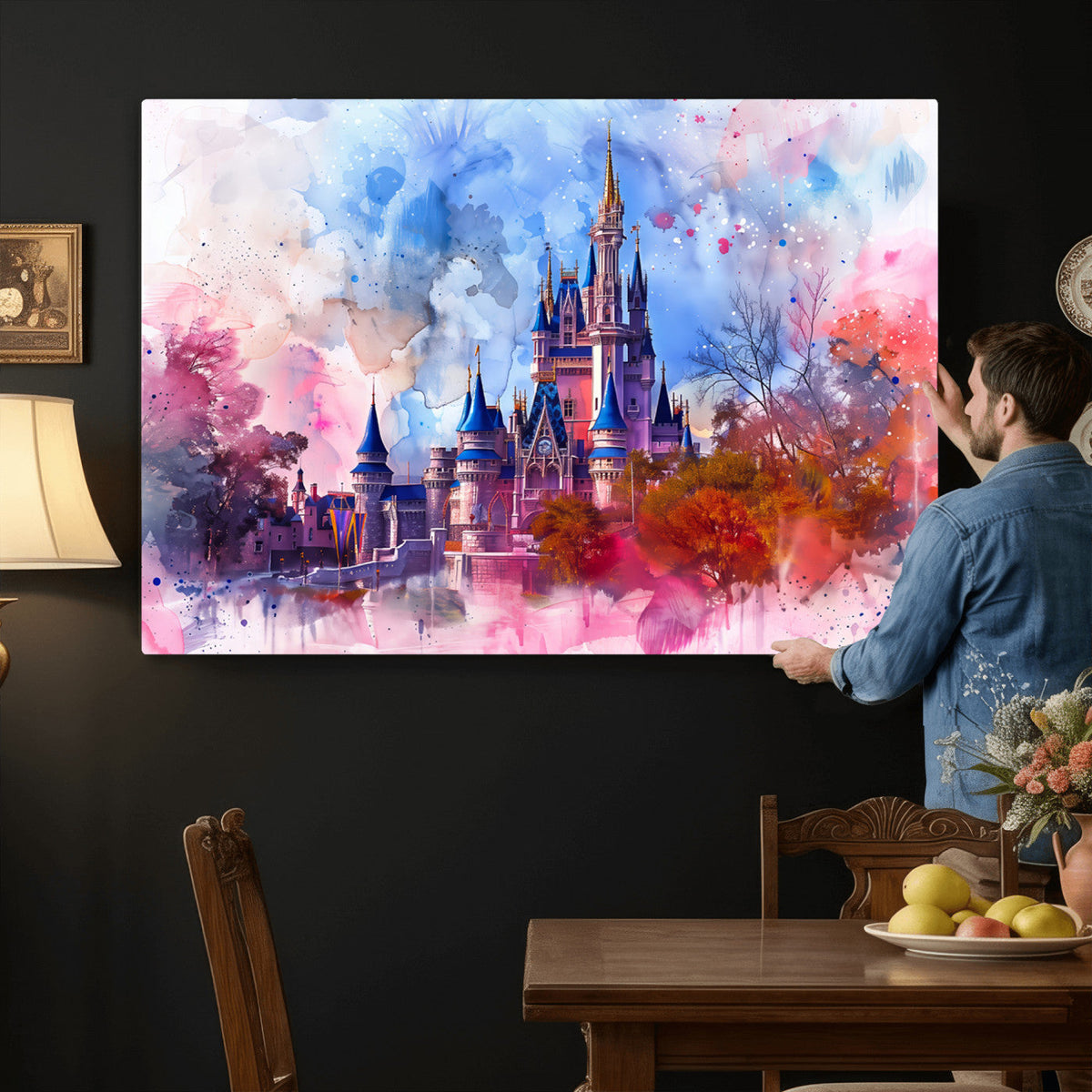 Disney Wall Art: Dreamy Watercolor Cinderella Castle Canvas Print