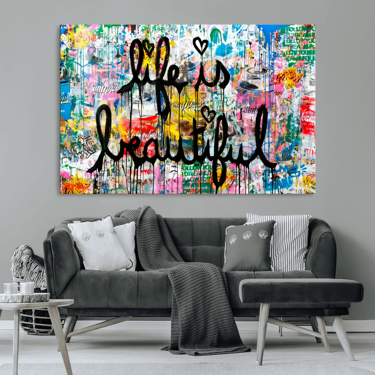 Life Beautiful Art Print | Banksy Graffiti Wall Art Canvas Print