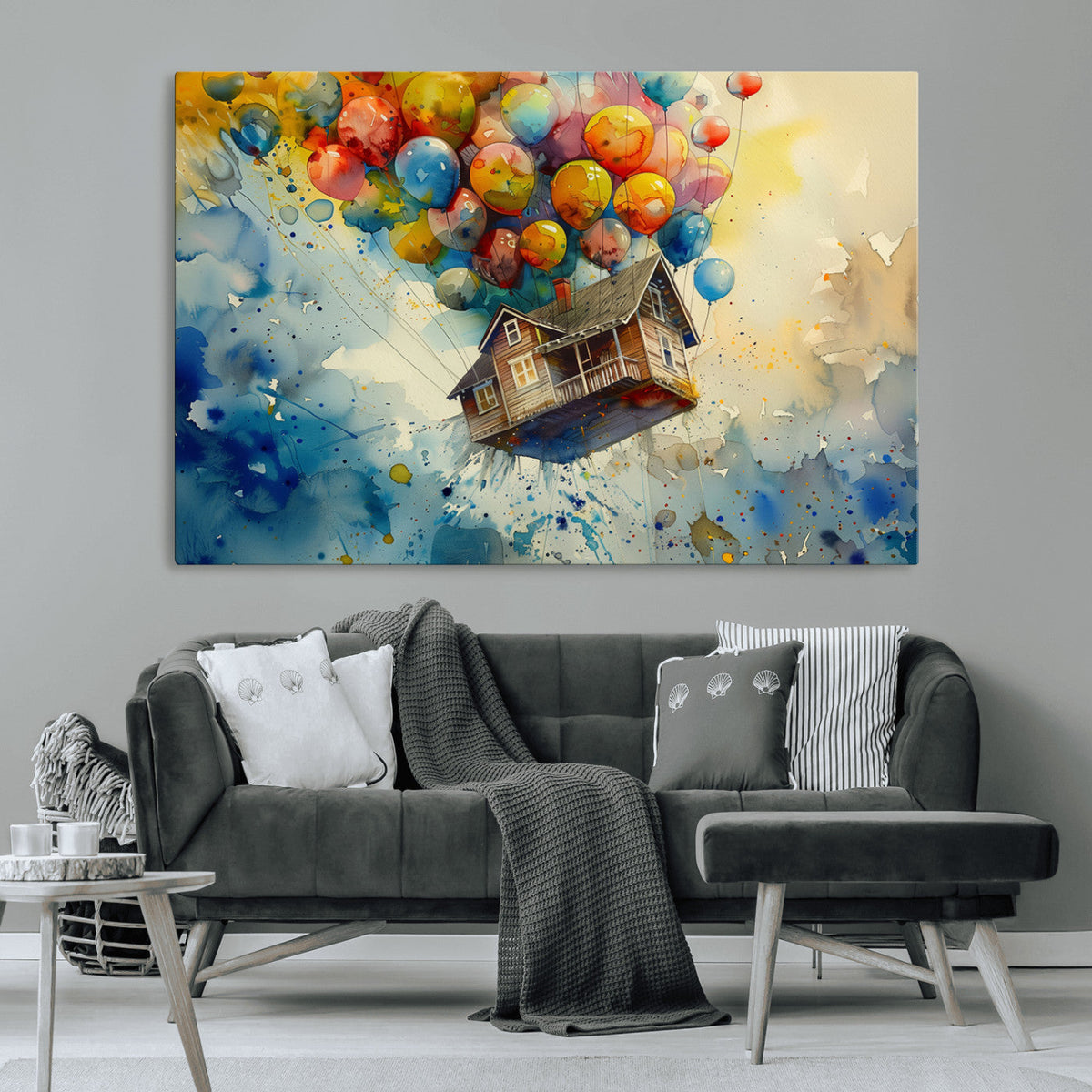UP-Inspired Floating House with Balloons Canvas Art | Colorful Wall Decor