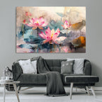 Lotus Flower Wall Art | 3 Panel Giclee Canvas Print of Pink Lotus Blossoms