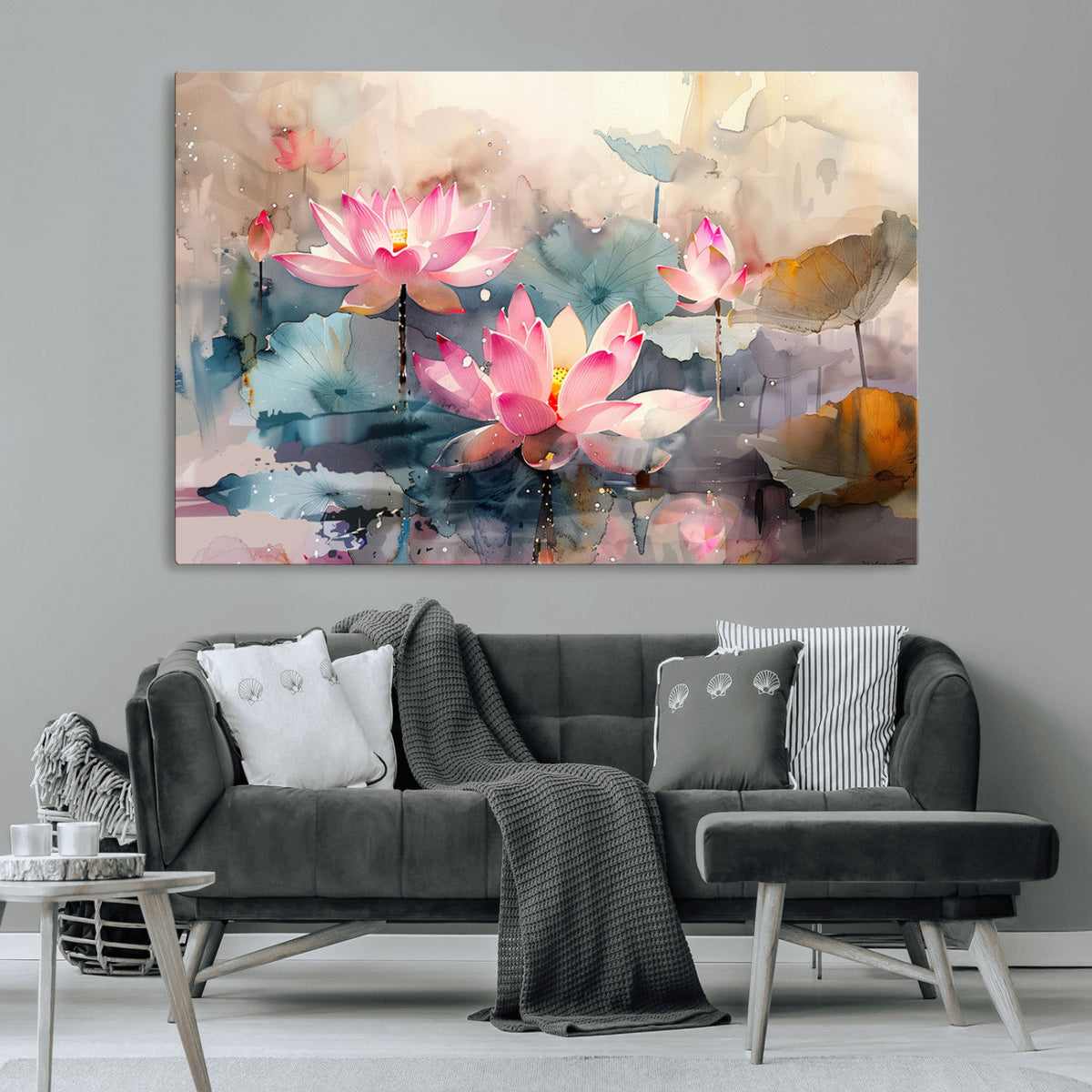 Lotus Flower Wall Art | 3 Panel Giclee Canvas Print of Pink Lotus Blossoms