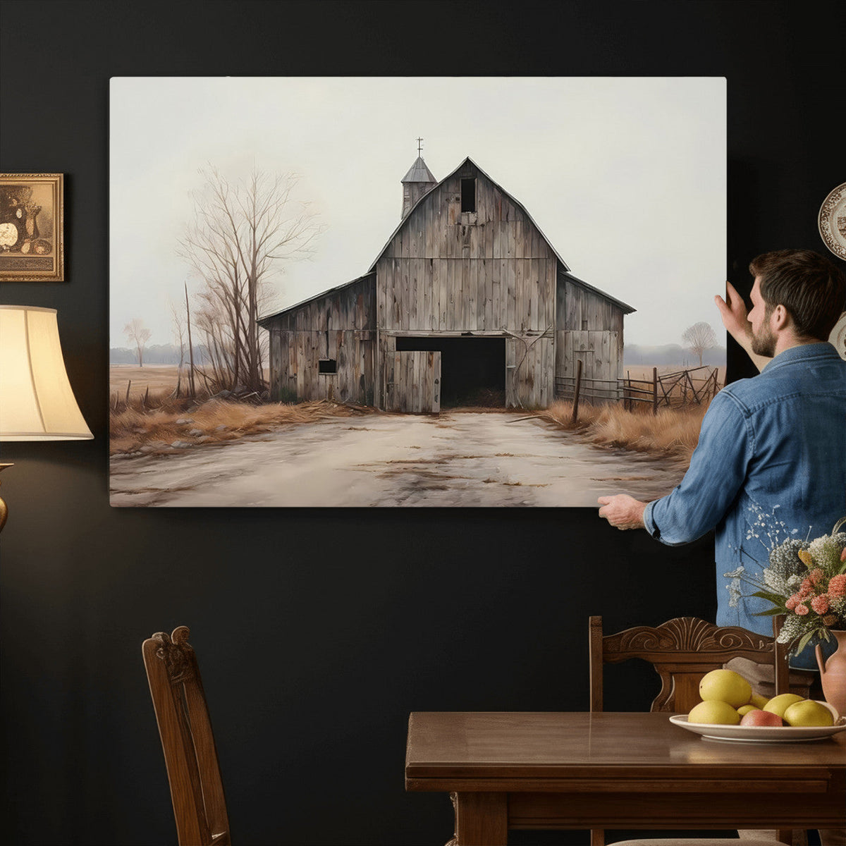 Farmhouse Rustic Barn Wall Art Canvas Print, Framed and Ready to Hang