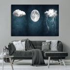 3 Piece Indigo Cloud Wall Art, Thunderstorm Moon Cloud Artwork