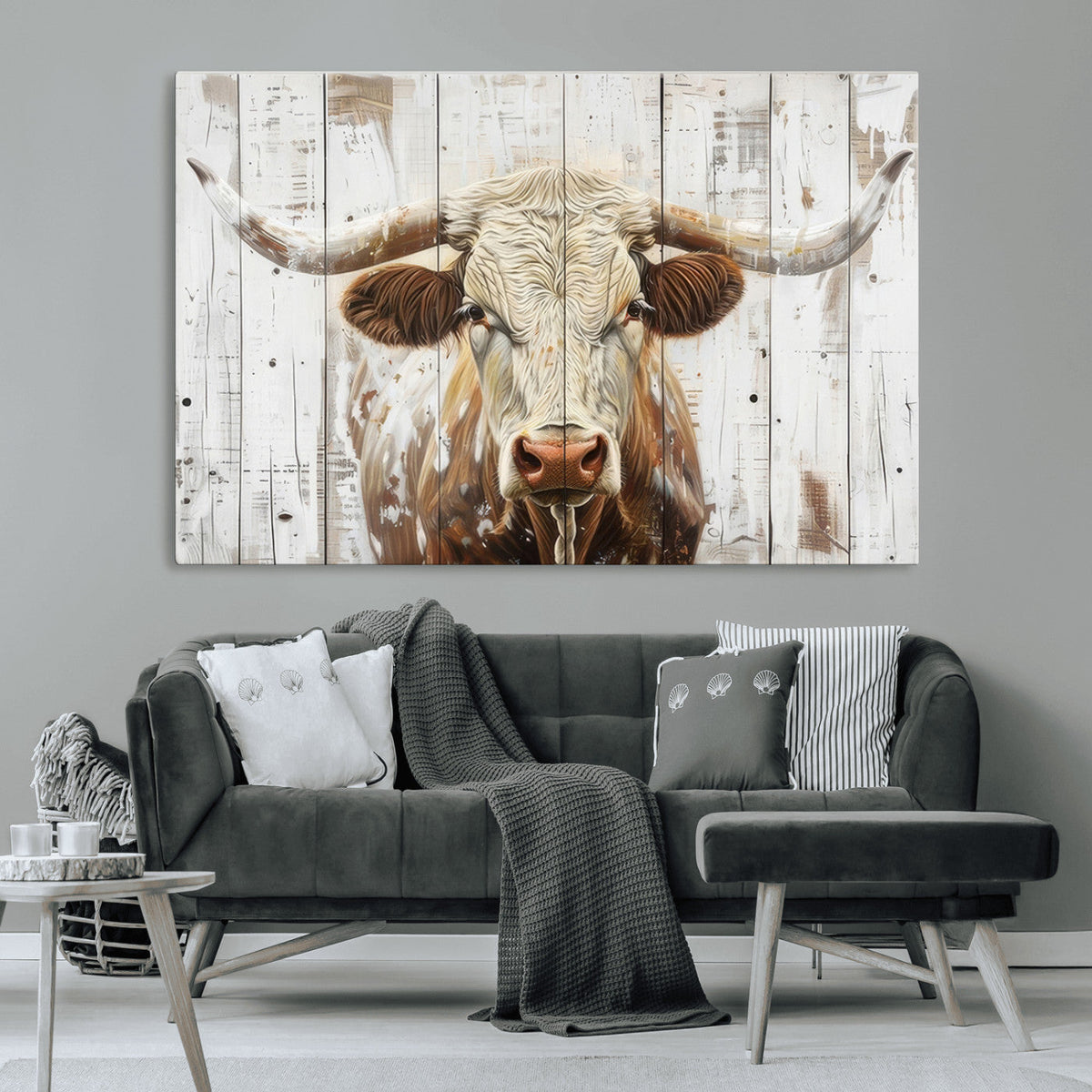 Rustic Longhorn Bull Wall Art Canvas Set