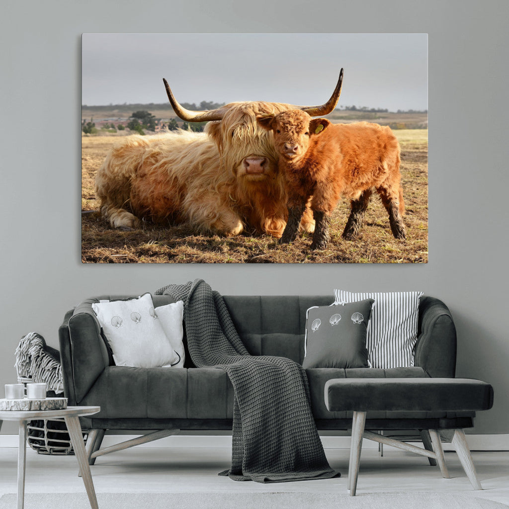Highland Cow Canvas Wall Art Animal Print for Farm House Decor