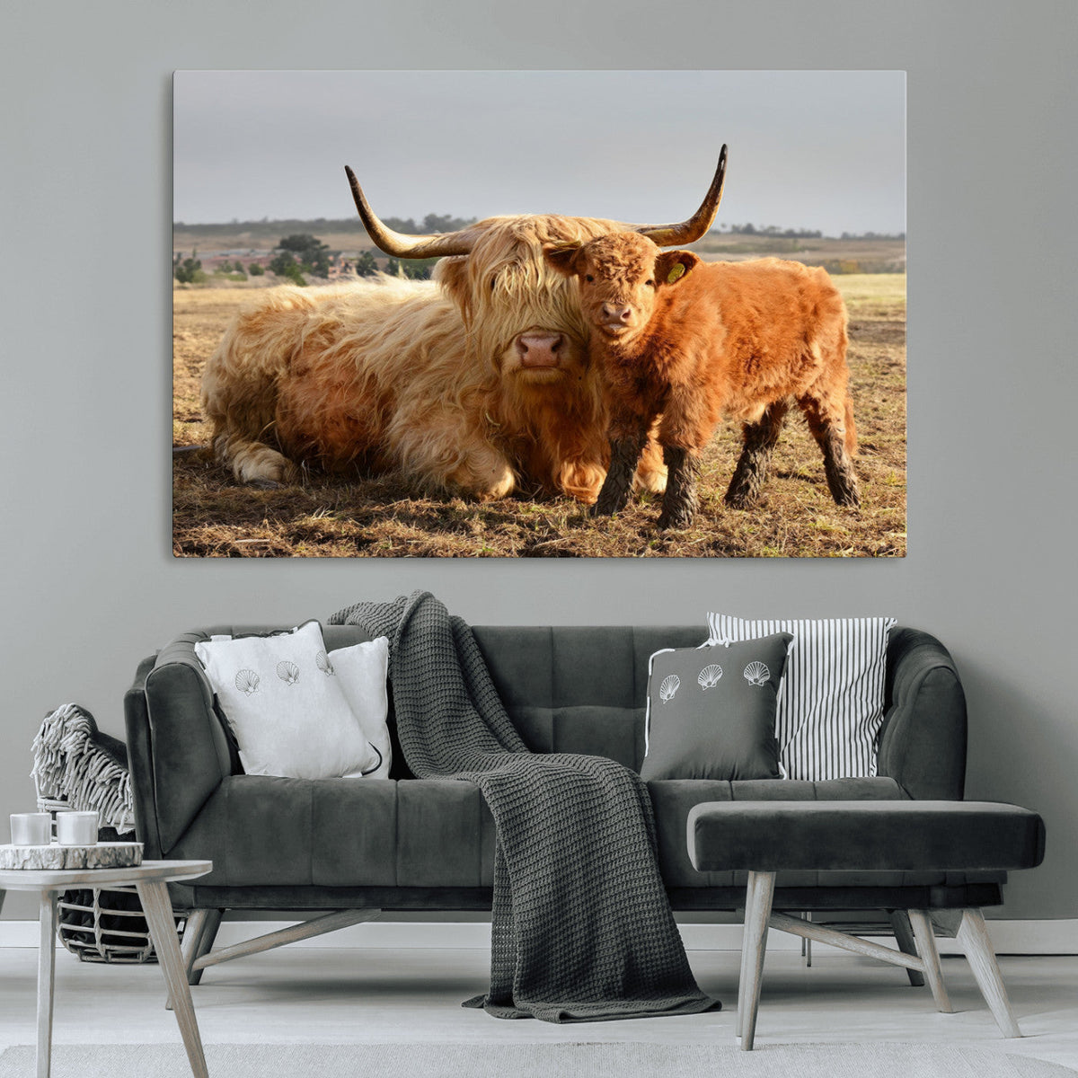 Highland Cow Canvas Wall Art Animal Print for Farm House Decor