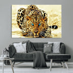 Blue-Eyed Leopard Canvas Wall Art, Framed Animal Print, Fierce and Bold Decor for Living Rooms