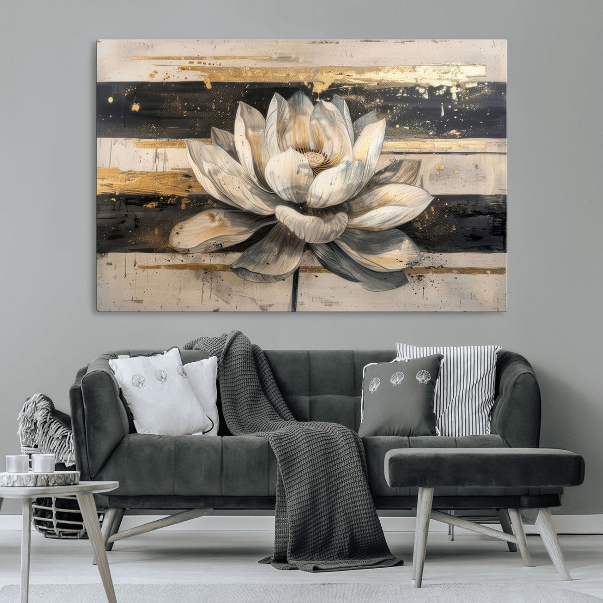 Lotus Flower Wall Art | Framed Abstract Floral Canvas