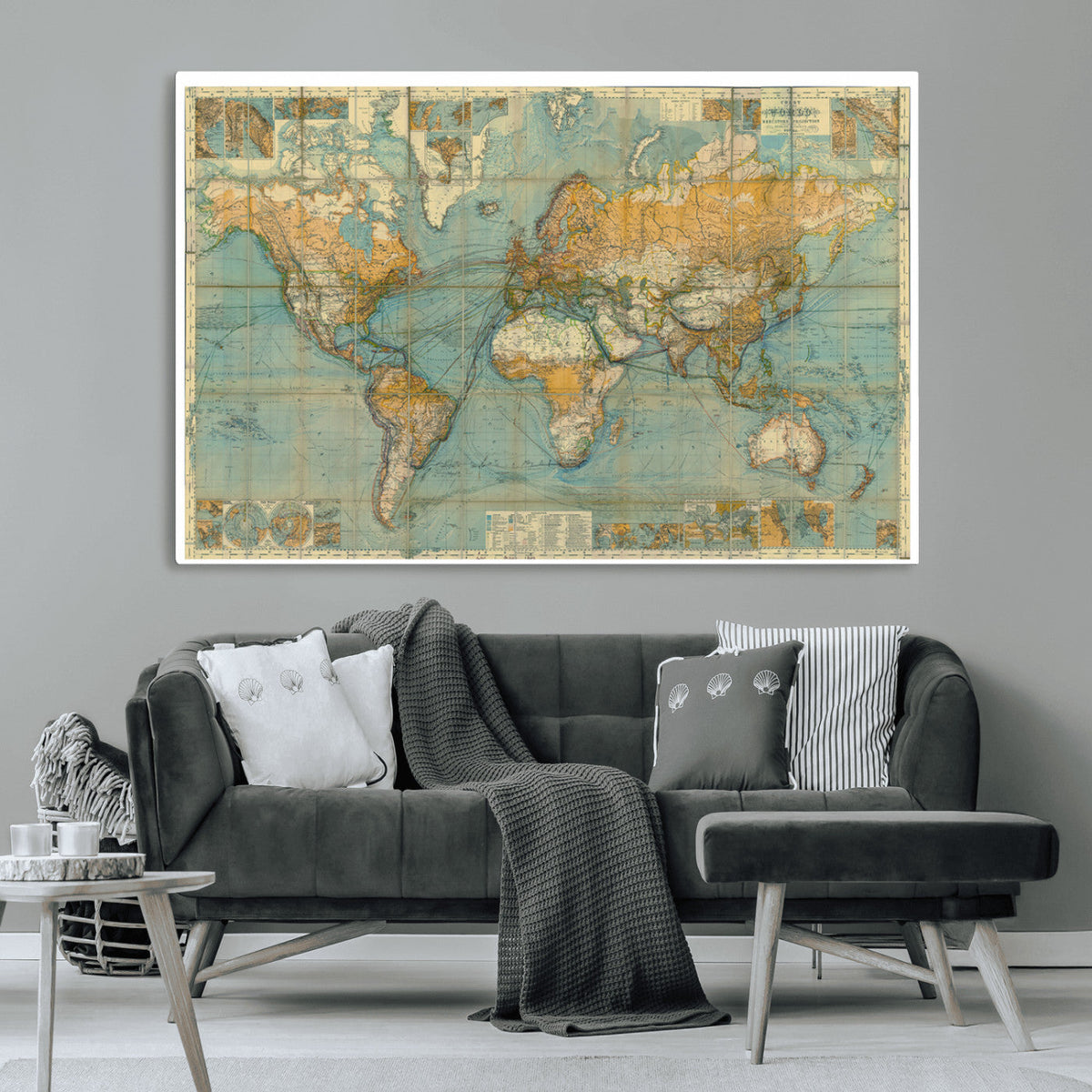 Push Pin World Map Canvas Print | Travel Tracker Wall Art for Couples