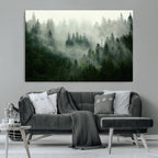 Misty Forest Wall Art | Tranquil Green Woodland Canvas Print