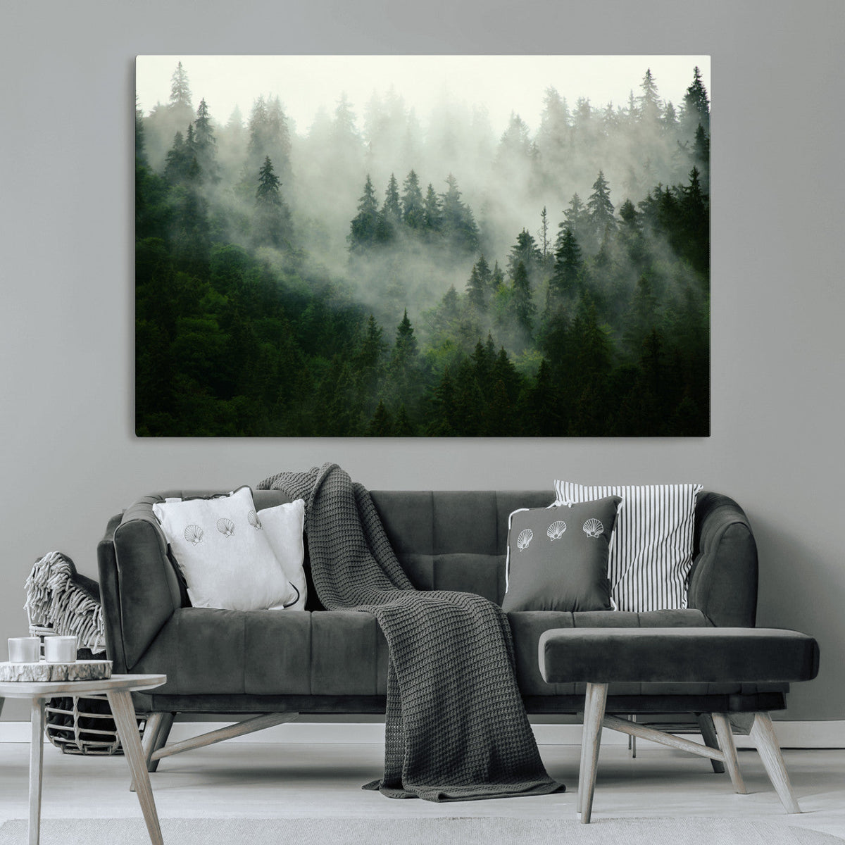 Misty Forest Wall Art | Tranquil Green Woodland Canvas Print