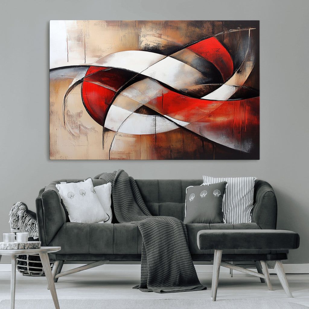 Abstract Wall Art - Modern Red and White Canvas Wall Art