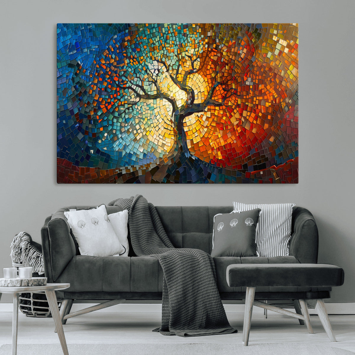 Yggdrasil Tree of Life Mosaic Stained Glass Wall Art Canvas Print