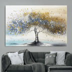 Golden and Silver Tree Wall Art | Framed Elegant Leaves Canvas