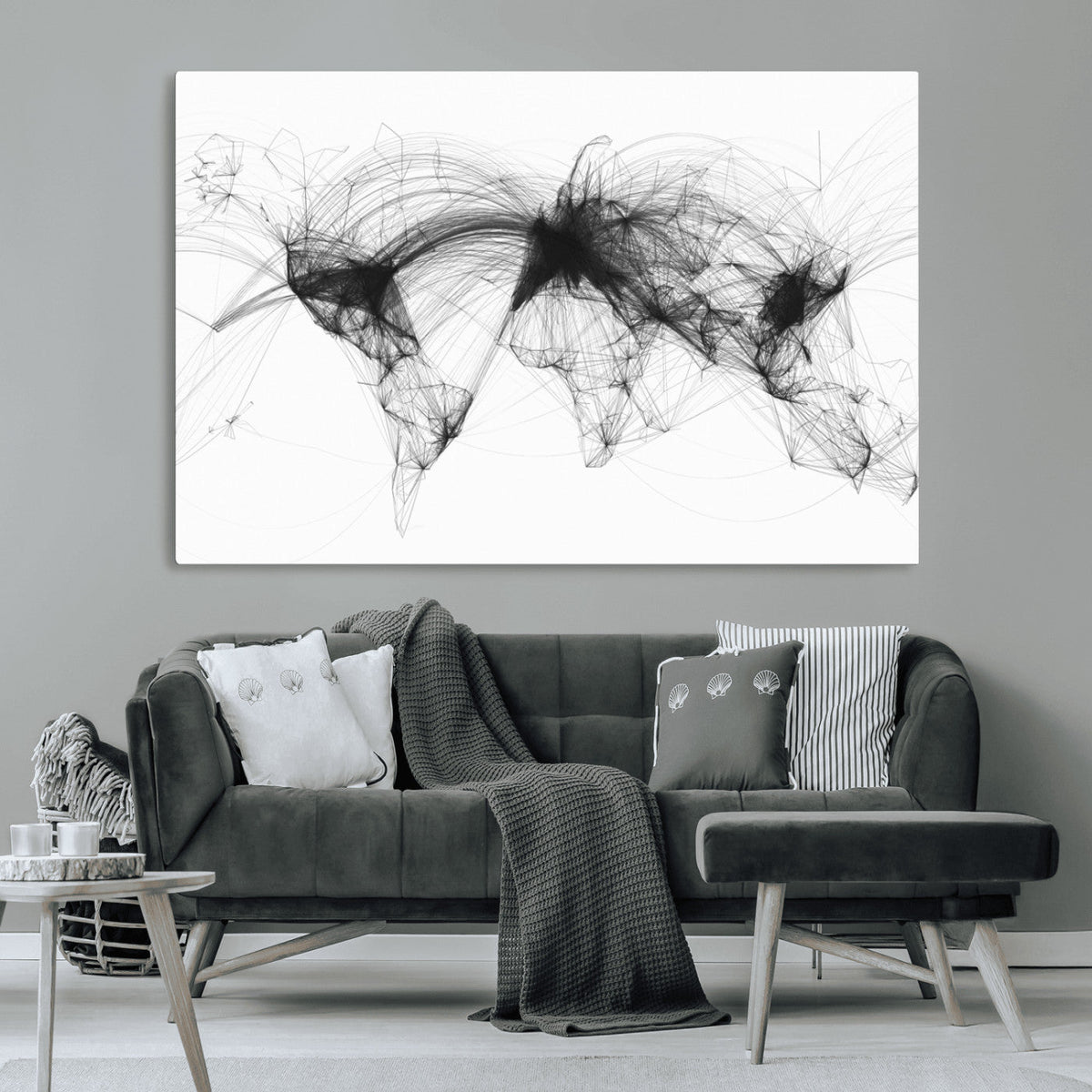Flight Routes Air Traffic Map Canvas Wall Art, World Flight Routes Print