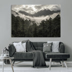 Moody Forest Wall Art | Framed Mountain Fog Canvas Artwork
