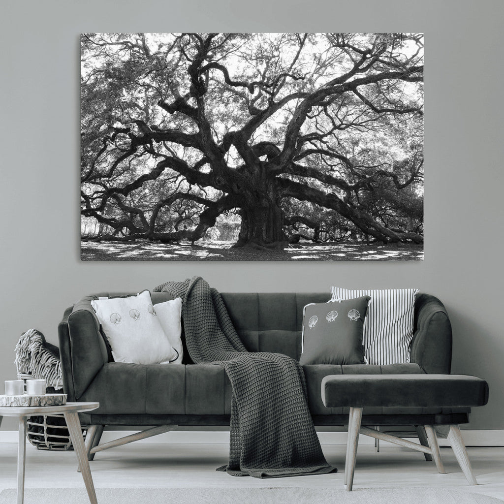 Ancient Oak Wall Art Canvas Print | Gnarled Tree with Twisted Branches
