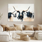 Texas Longhorn Wall Art Canvas Print | Majestic Horned Bull in Black and White